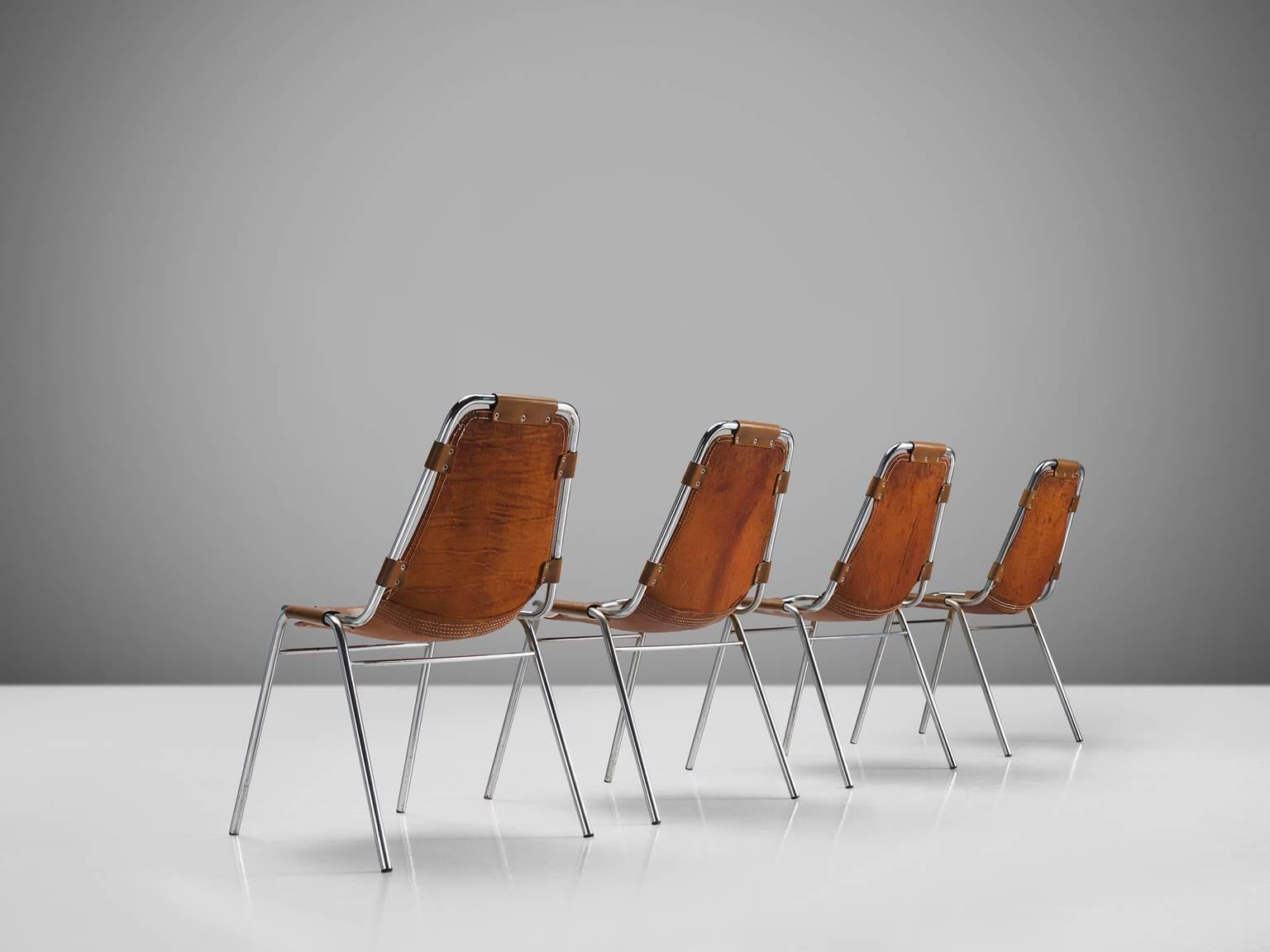 French Set of Four Les Arcs Chairs Selected by Charlotte Perriand 