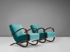 Jindrich Halabala Lounge Chairs in Reupholstered in Turquoise Velvet