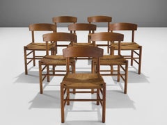 Børge Mogensen Eight Armchairs in Patinated Oak and Seagrass Seats