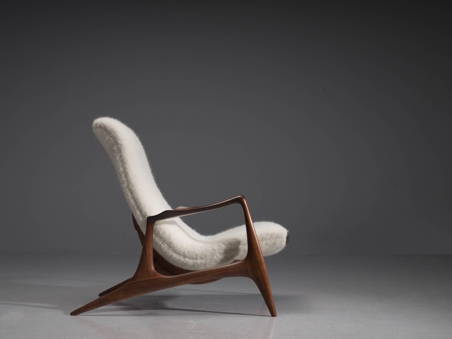 American Vladimir Kagan Walnut Contour Chair Reupholstered in Wool