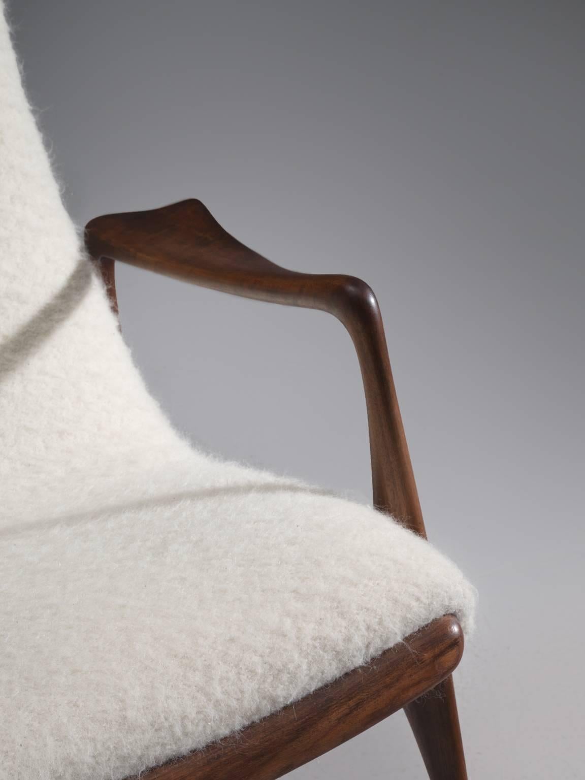 Vladimir Kagan Walnut Contour Chair Reupholstered in Wool 1