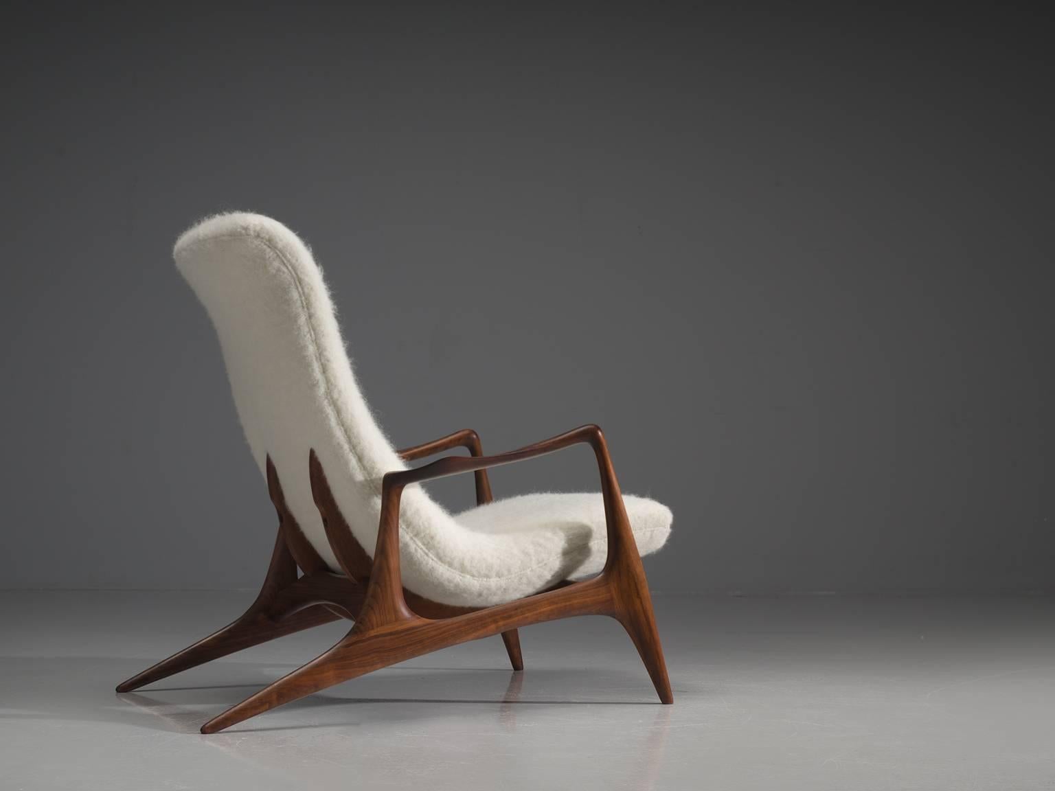 Mid-Century Modern Vladimir Kagan Walnut Contour Chair Reupholstered in Wool