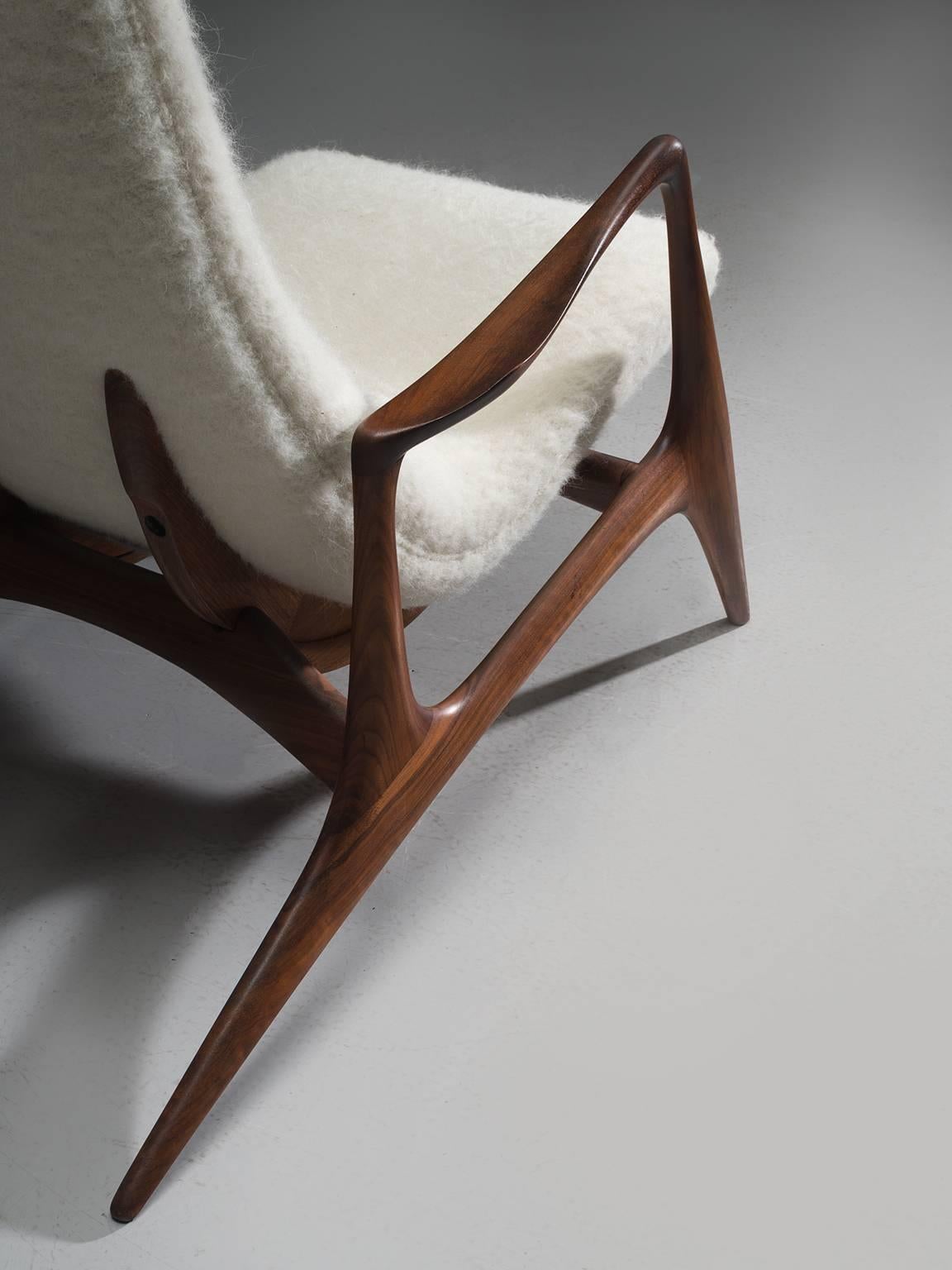 Vladimir Kagan Walnut Contour Chair Reupholstered in Wool 3