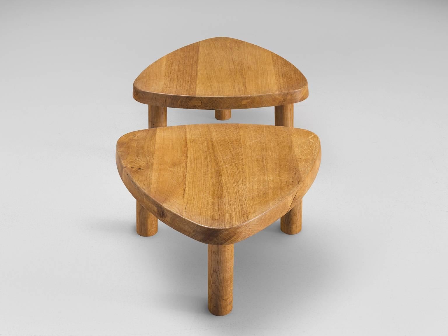 Pierre Chapo, side tables T23, elm, France, circa 1960

This set of side tables are designed by Pierre Chapo. The T23 is one of the rare free forms in in Pierre Chapo's collection. The table top is relatively thick, 5cm and thanks to its