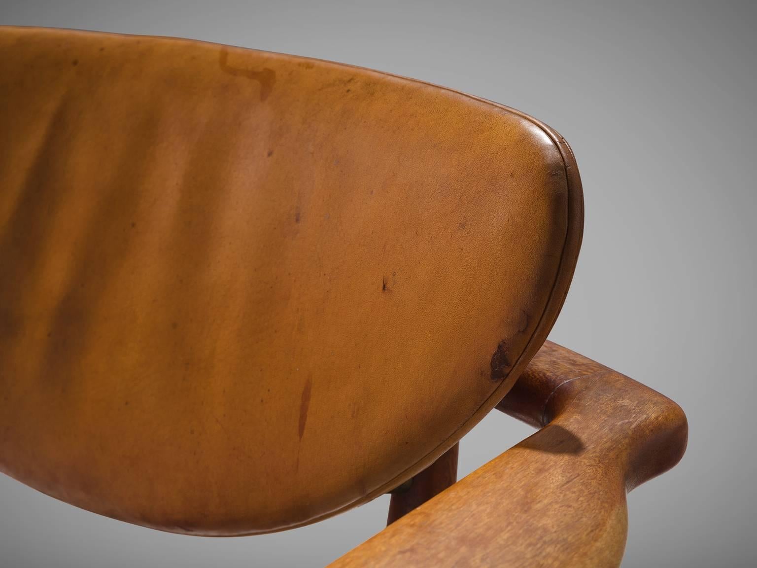 Finn Juhl 'FJ55' Mahogany and Leather Armchairs In Good Condition In Waalwijk, NL
