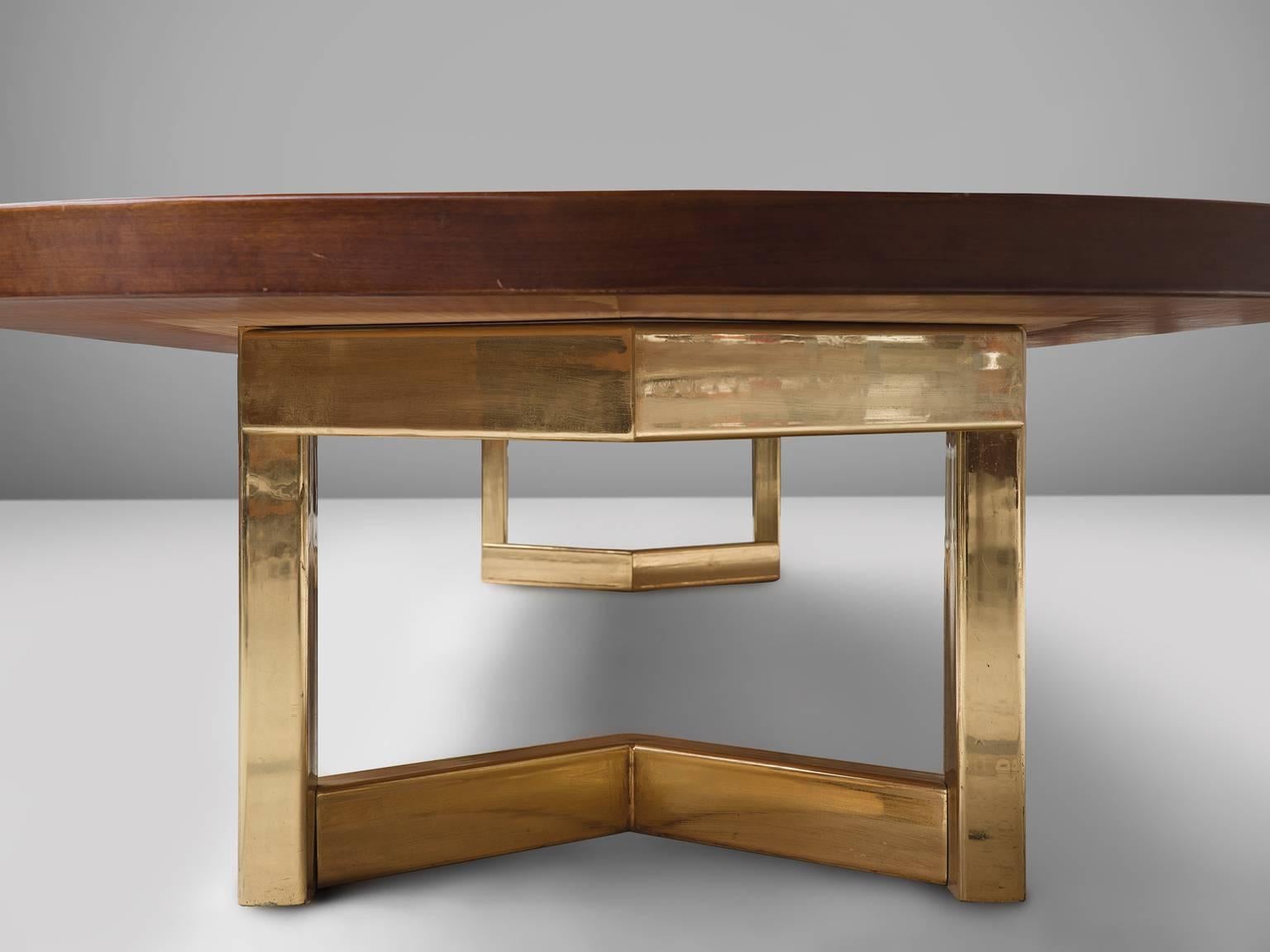 Very Large Bookmatched Table in Rosewood and Brass 4