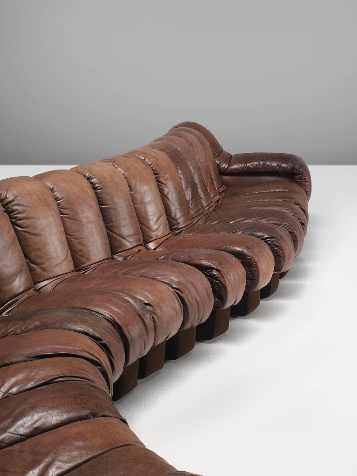 Late 20th Century De Sede DS 600 Non Stop 22 Section Sofa in Brown Leather