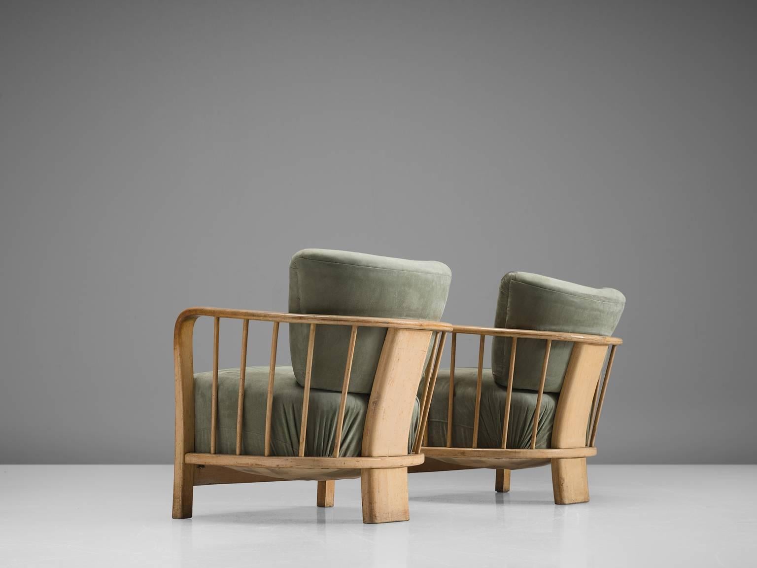 European Midcentury Set of Two Sculptural Lounge Chairs
