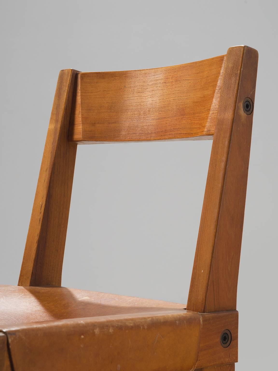 Mid-20th Century Pierre Chapo Set of Ten 'S24' Chairs in Elm and Cognac Leather
