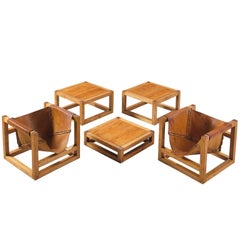 Heinz Witthoeft Leather and Pine 'Architail' Living Room Set