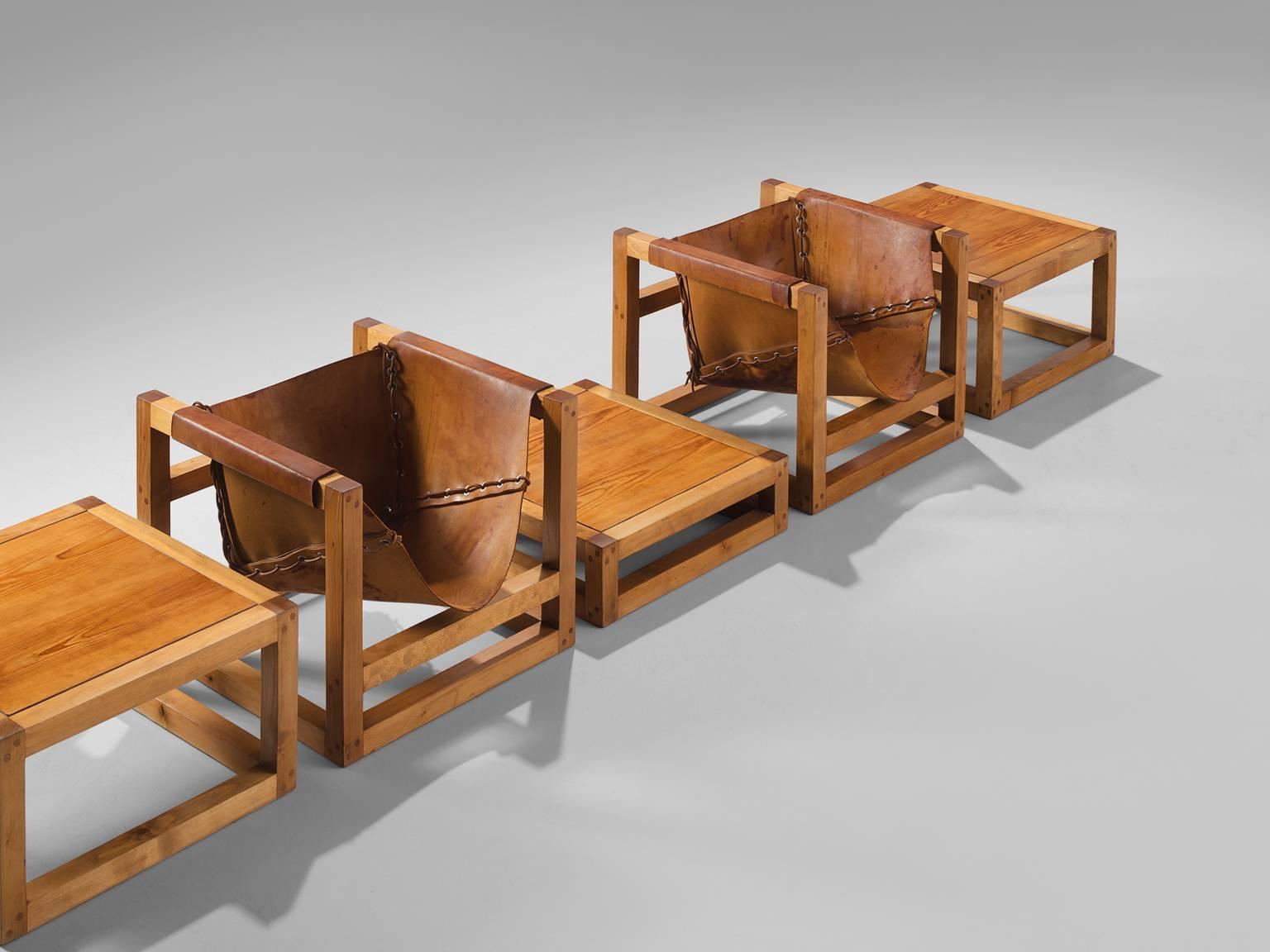 Mid-Century Modern Heinz Witthoeft Leather and Pine 'Architail' Living Room Set
