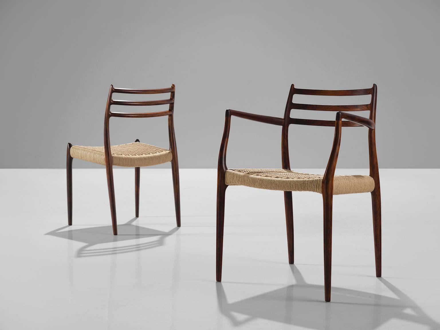 Danish Niels O. Moller Set of Eight Dining Chairs in Rosewood and Cane Upholstery