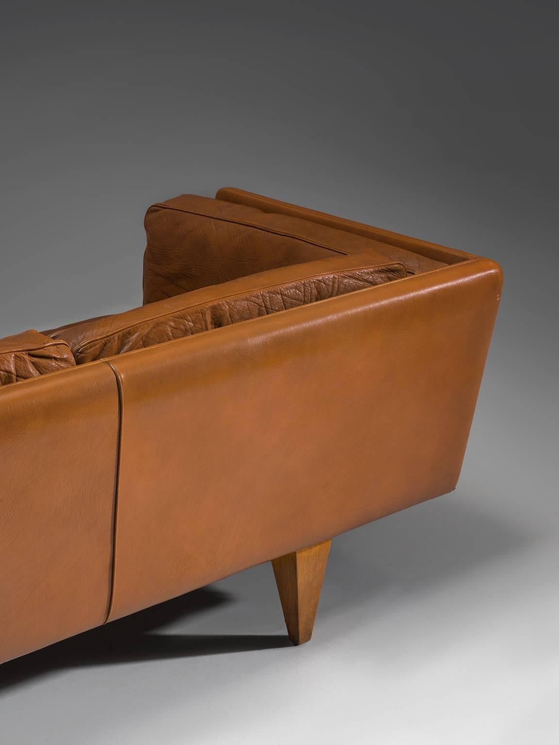 Mid-20th Century Illum Wikkelsø Restored Three-Seat Sofa in Cognac Leather