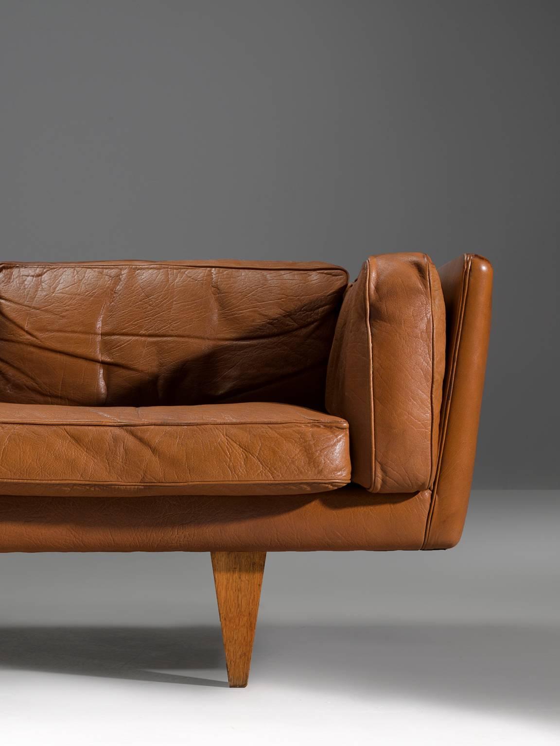 Illum Wikkelsø Restored Three-Seat Sofa in Cognac Leather 1