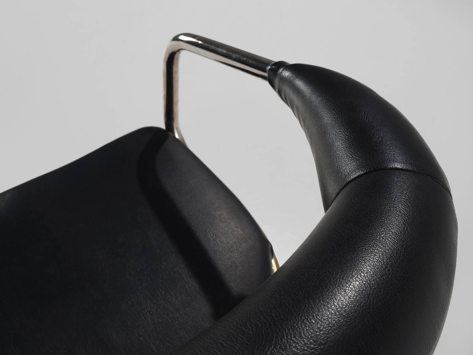 Faux Leather Set of Ten Black Leatherette Swivel Barstools