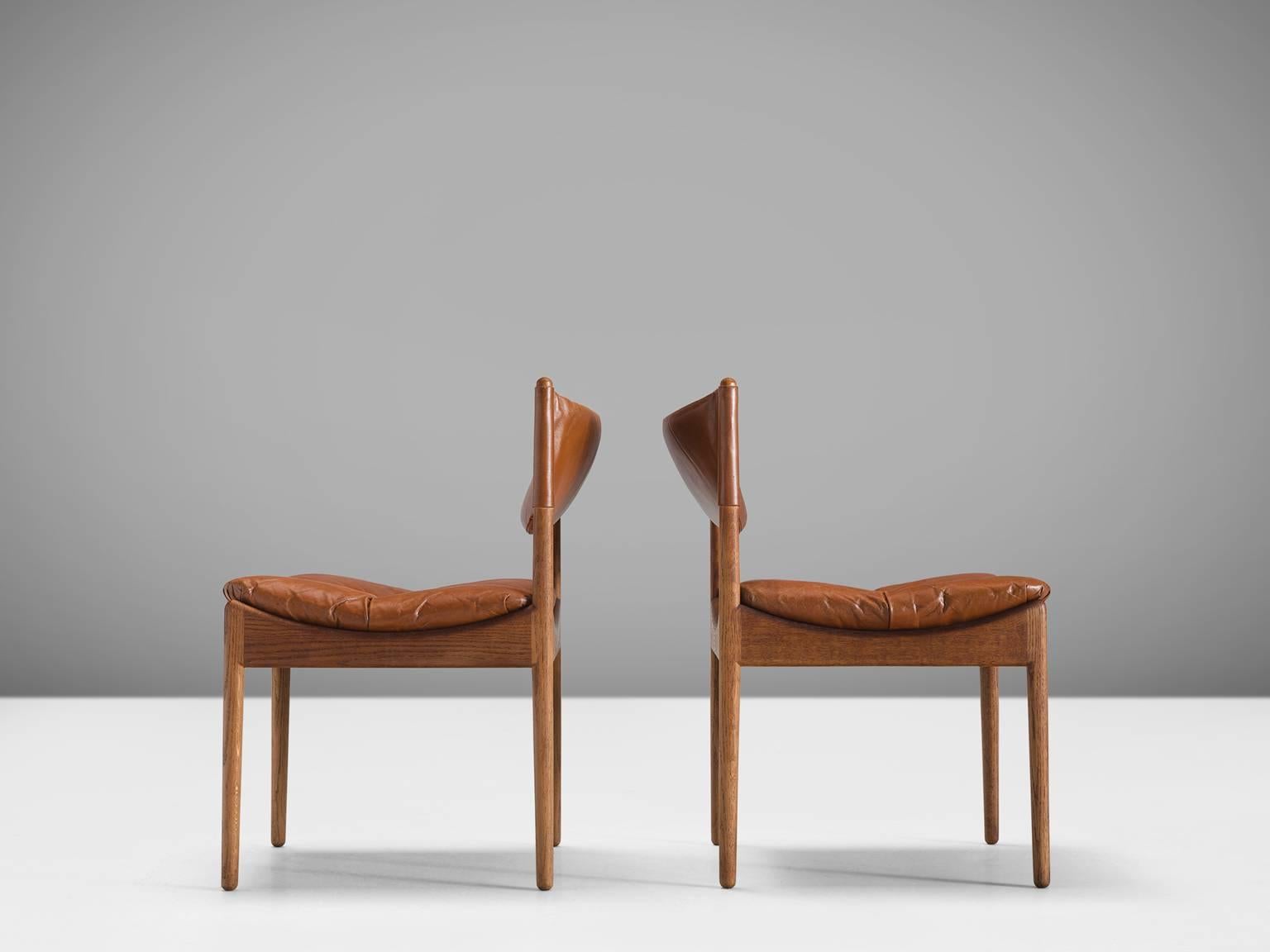 Kristian Solmer Vedel Cognac Leather and Oak Side Chairs In Good Condition In Waalwijk, NL