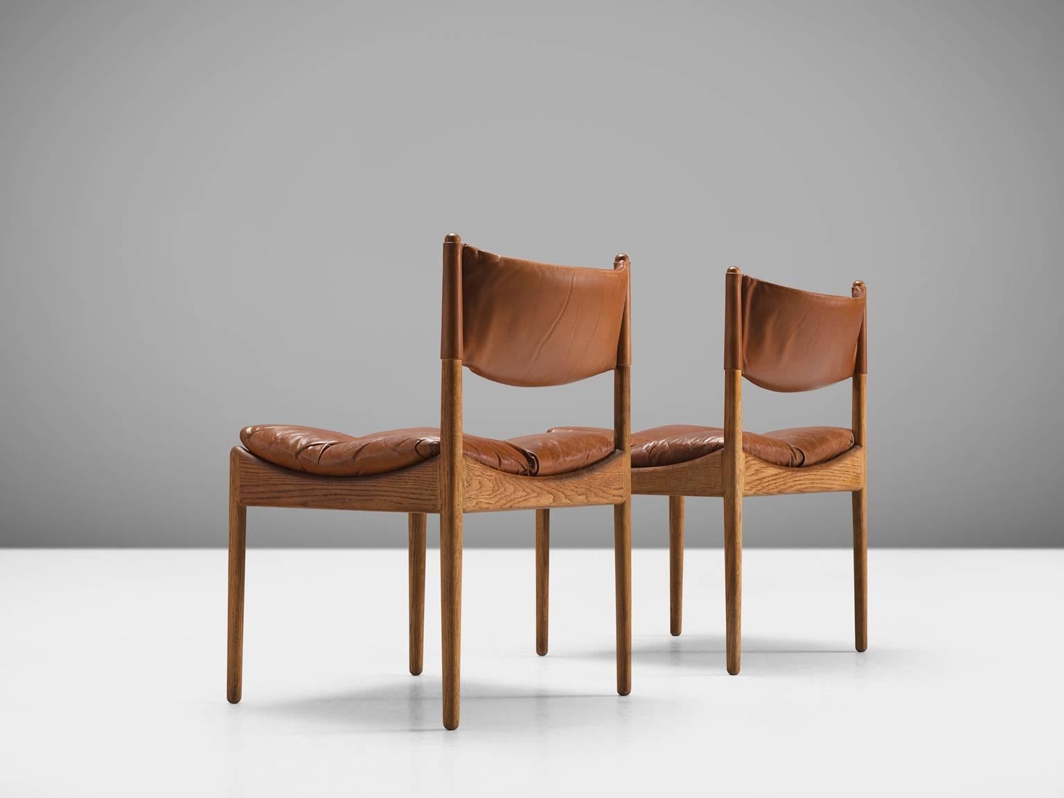 Scandinavian Modern Kristian Solmer Vedel Cognac Leather and Oak Side Chairs
