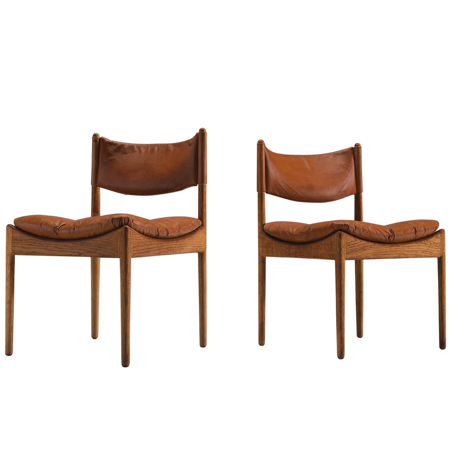 Kristian Solmer Vedel Cognac Leather and Oak Side Chairs