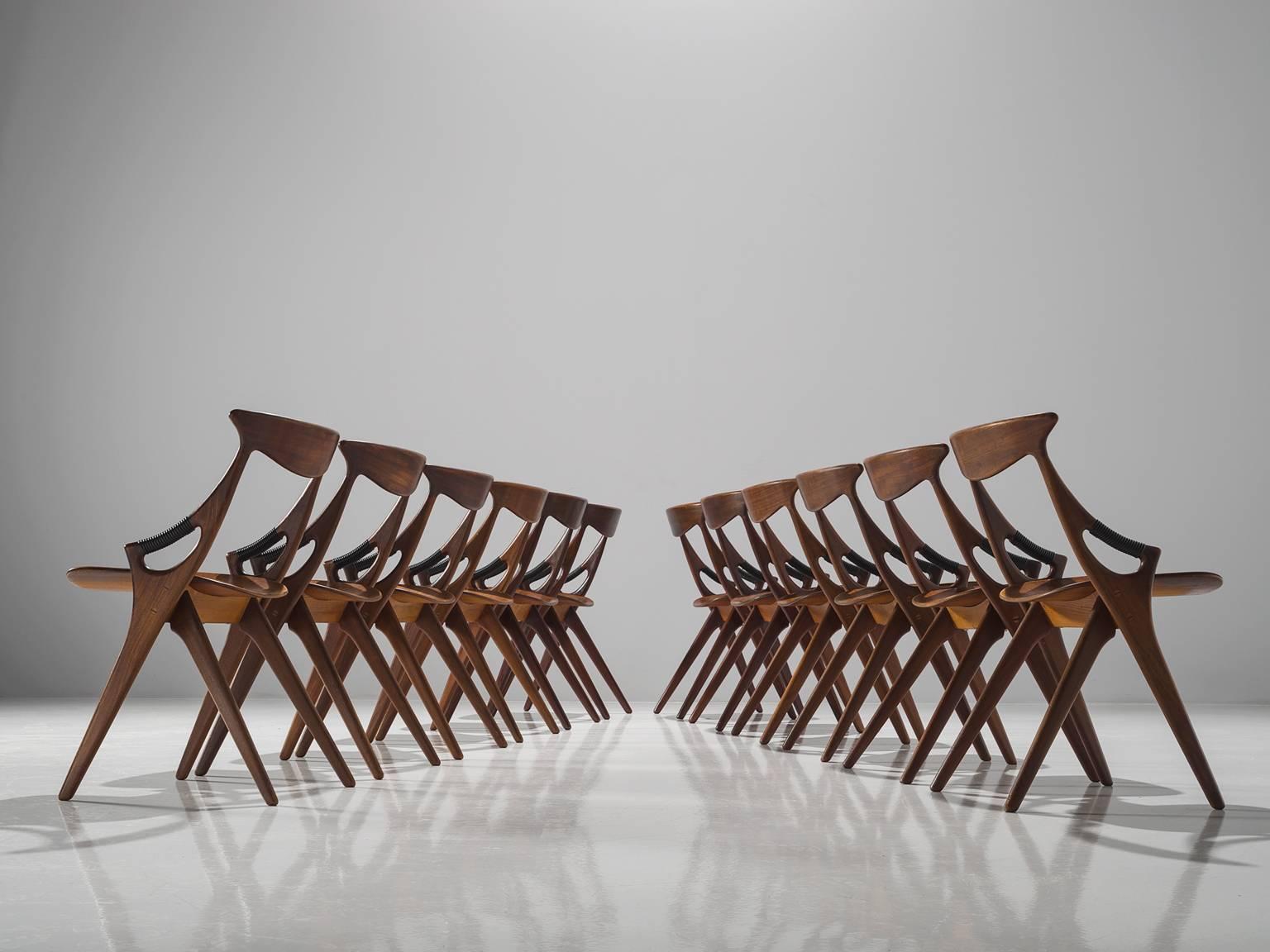 Scandinavian Modern Arne Hovmand-Olsen Dining Set of 12 Chairs for Mogens Kold in Teak