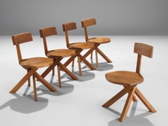 Pierre Chapo Set of Five Asymmetrical Chairs in Elm