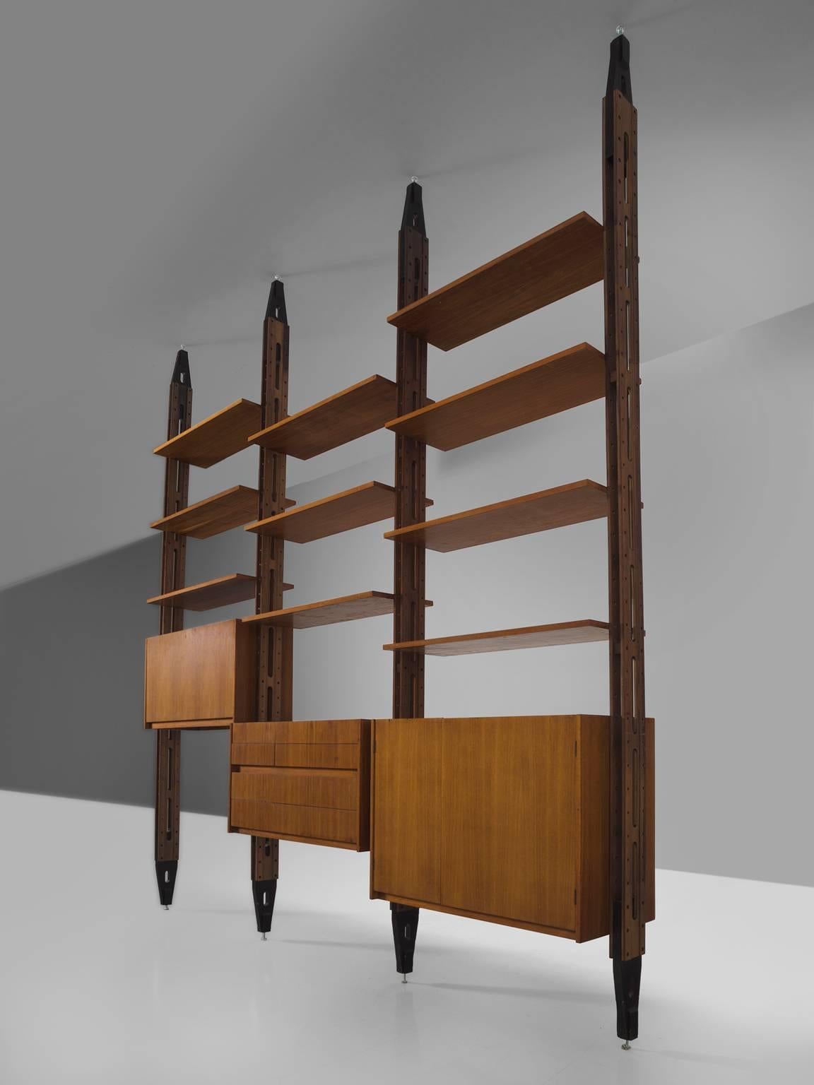 Mid-Century Modern Modular Walnut Italian Bookcase, circa 1960