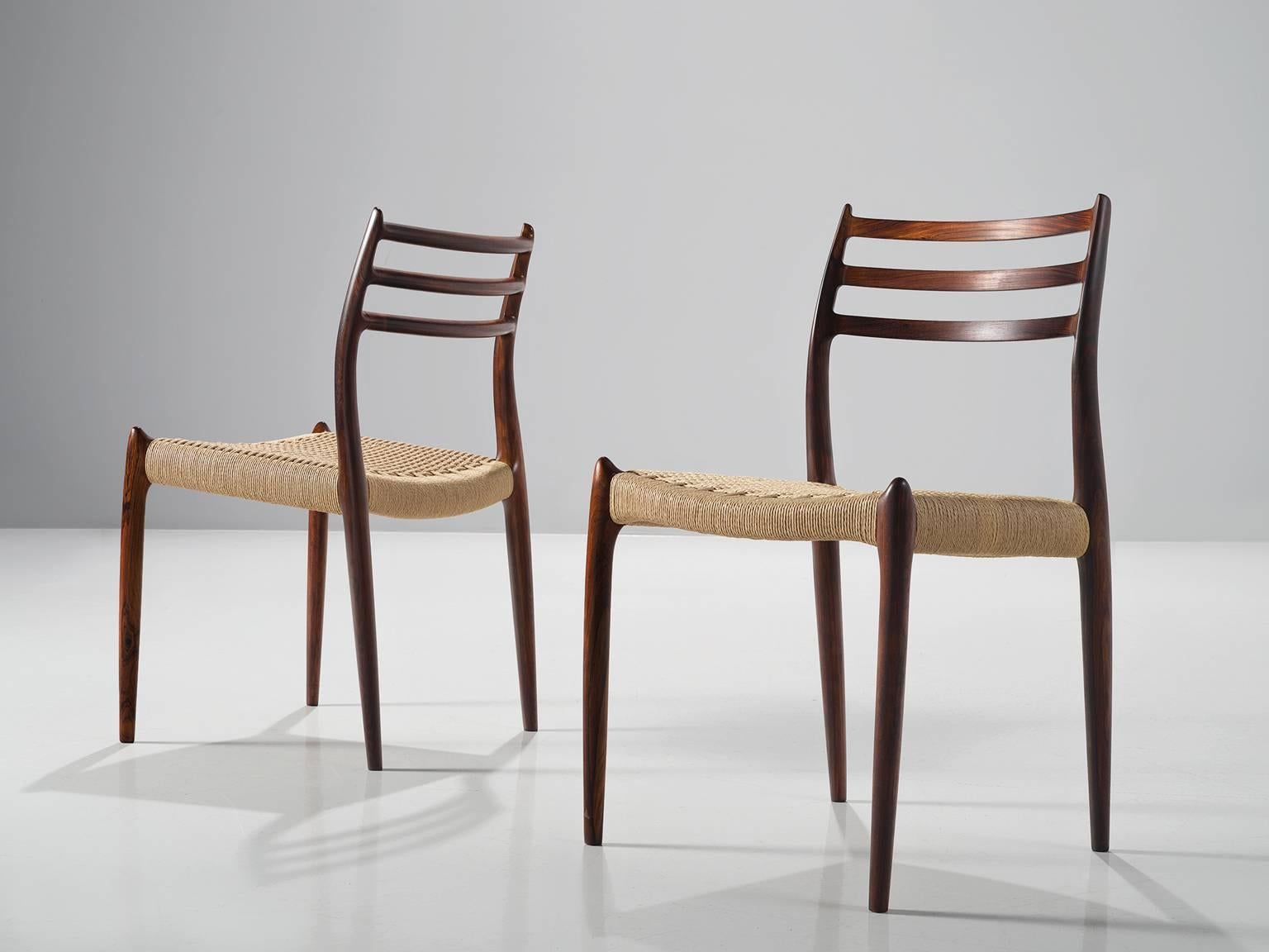 Niels O. Moller Set of Six Dining Chairs in Rosewood and New Paper Co Upholstery In Excellent Condition In Waalwijk, NL