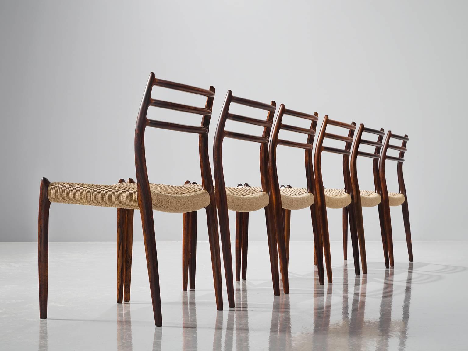 Danish Niels O. Moller Set of Six Dining Chairs in Rosewood and New Paper Co Upholstery