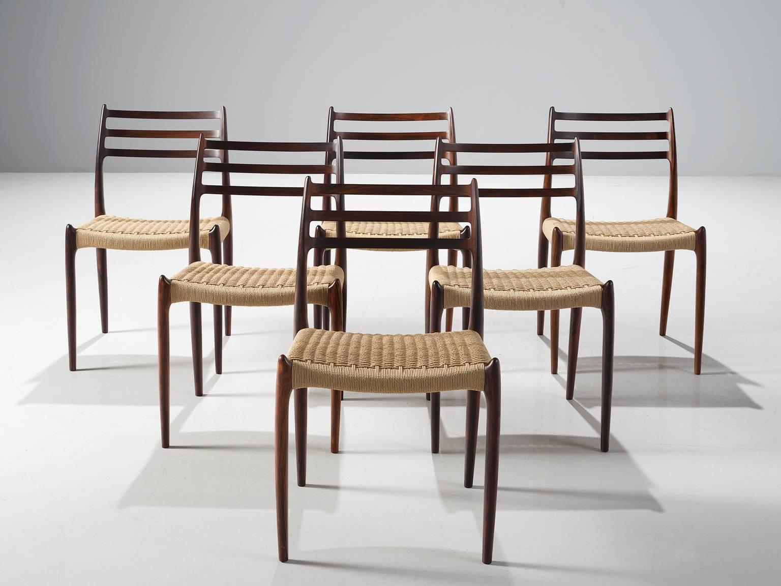 Scandinavian Modern Niels O. Moller Set of Six Dining Chairs in Rosewood and New Paper Co Upholstery