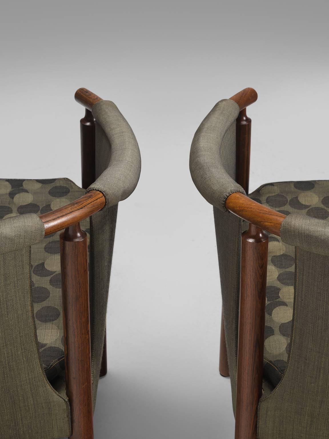 Fabric Arne Wahl Iversen Set of Rosewood Armchairs