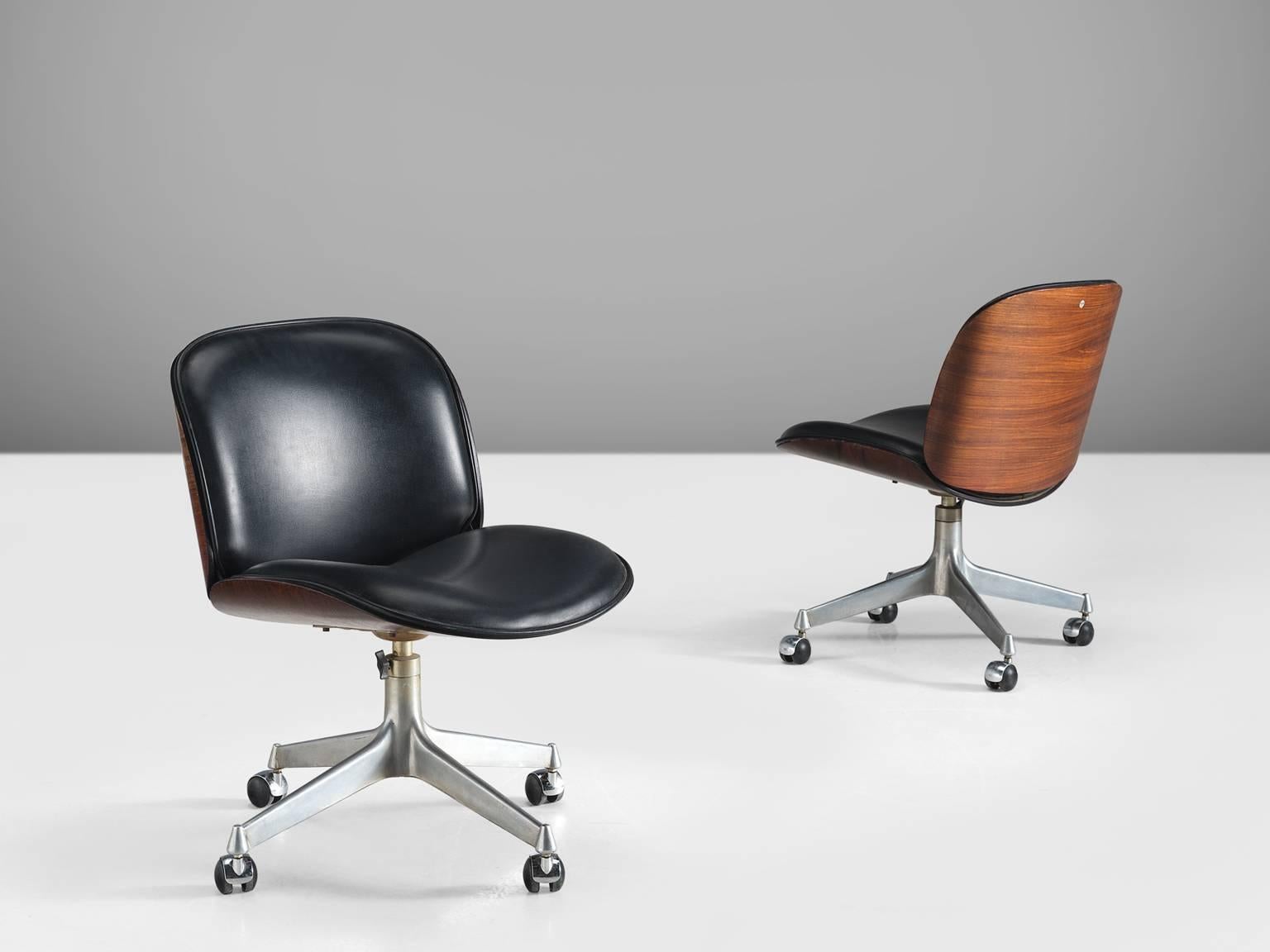 MIM Roma Rosewood Swivel Office Chairs In Good Condition In Waalwijk, NL