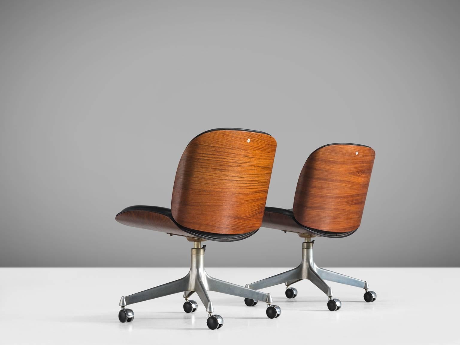 Mid-20th Century MIM Roma Rosewood Swivel Office Chairs