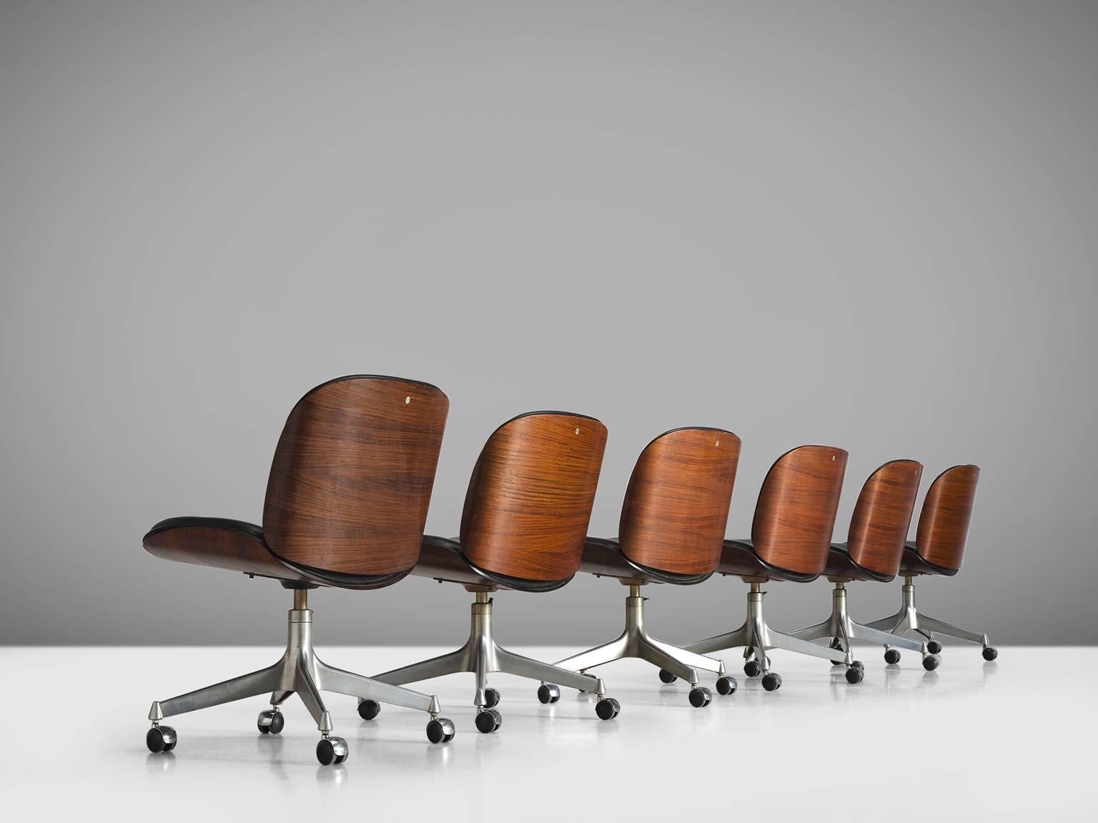Mid-Century Modern MIM Roma Rosewood Swivel Office Chairs