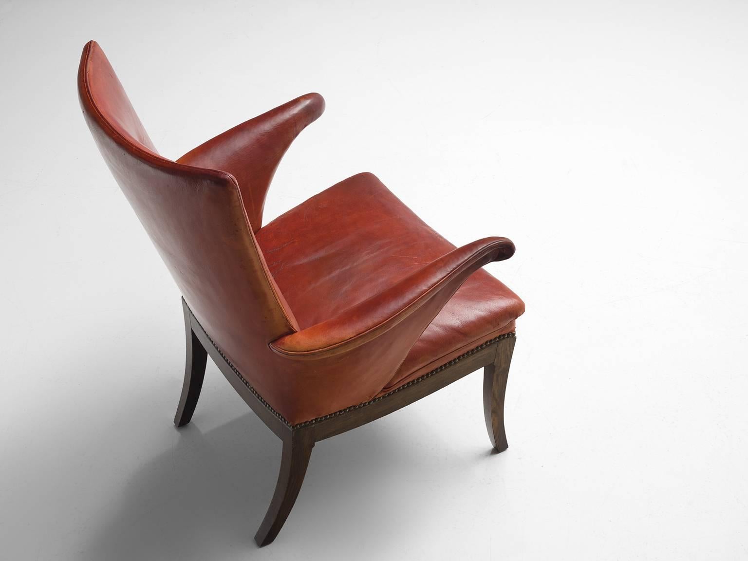 Frits Henningsen Pair of Cognac Leather Chairs, circa 1930 1