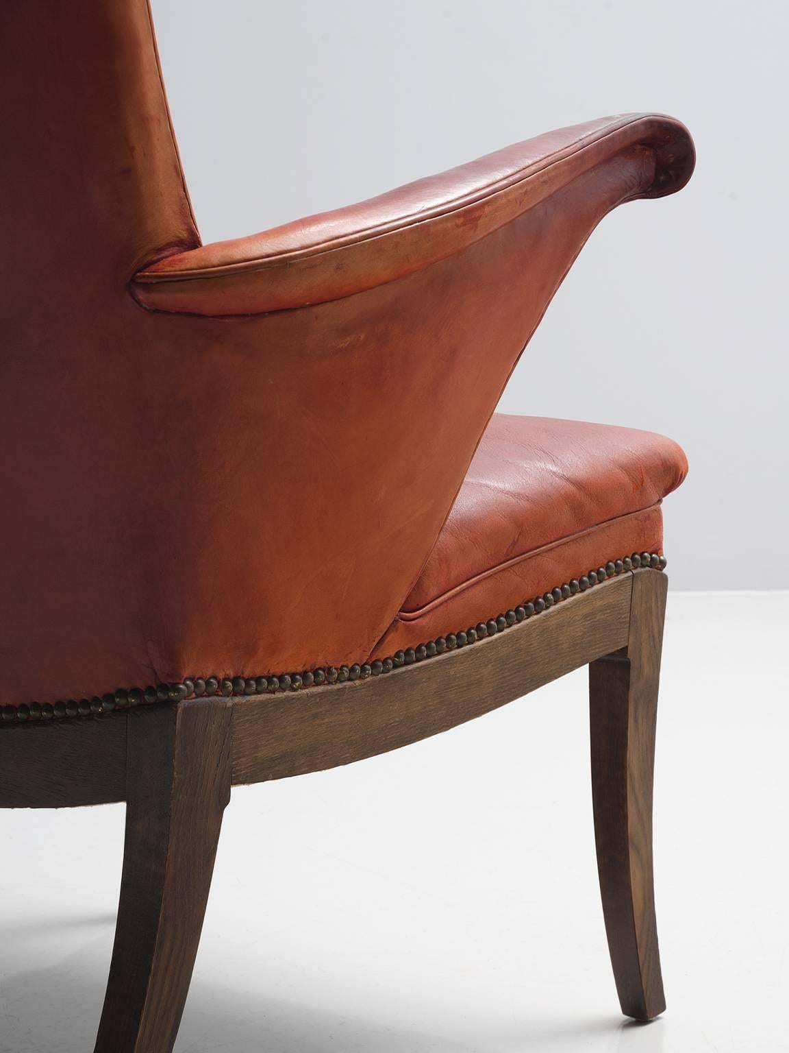Frits Henningsen Pair of Cognac Leather Chairs, circa 1930 2