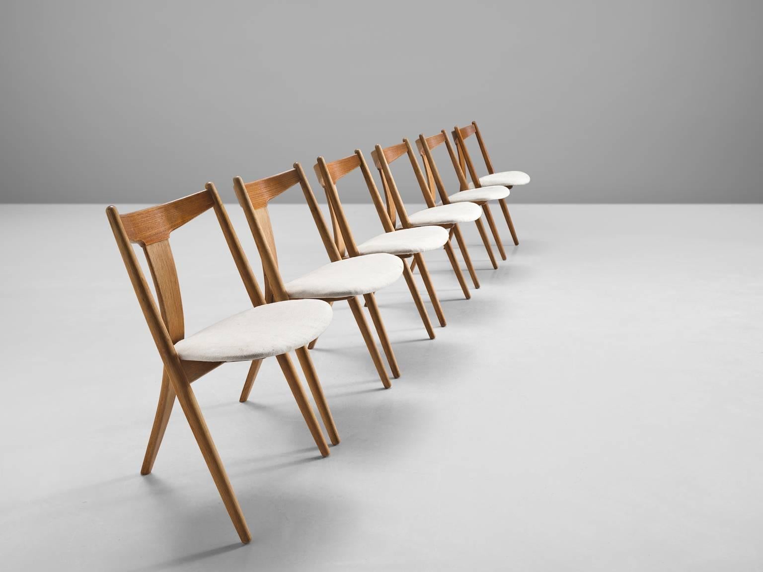 Scandinavian Modern Set of Six Danish Dining Chairs in Teak and Oak