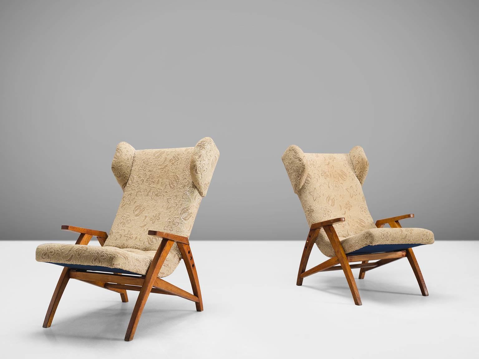 Midcentury Oak 'Him' Wingback Chairs In Good Condition In Waalwijk, NL