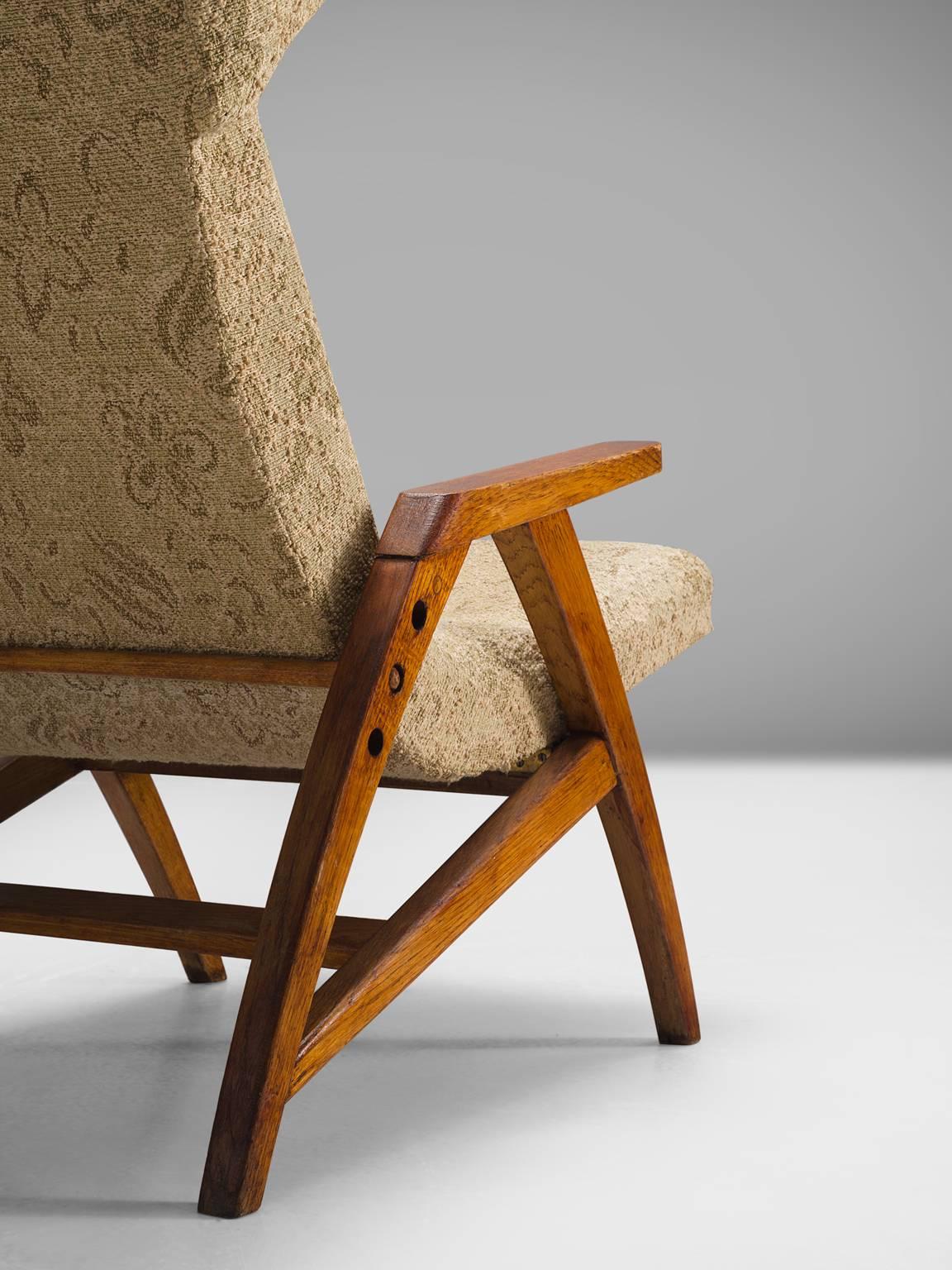Fabric Midcentury Oak 'Him' Wingback Chairs