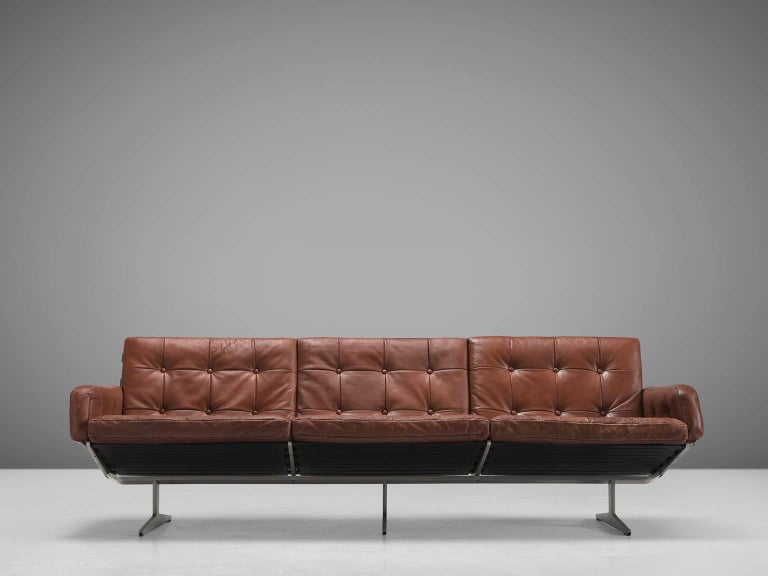 German ThreeSeat Leather and Steel Sofa For Sale at 1stDibs