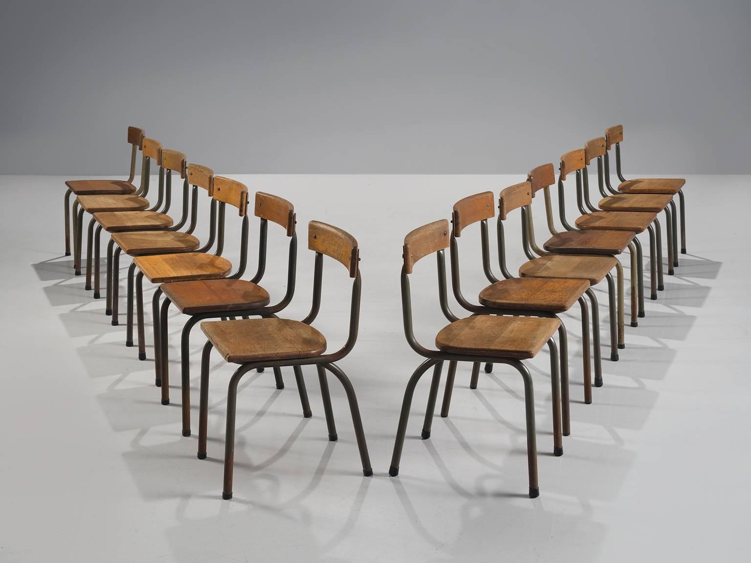 Mid-Century Modern Willy Van Der Meeren Set of 14 Solid Oak Chairs for Tubax
