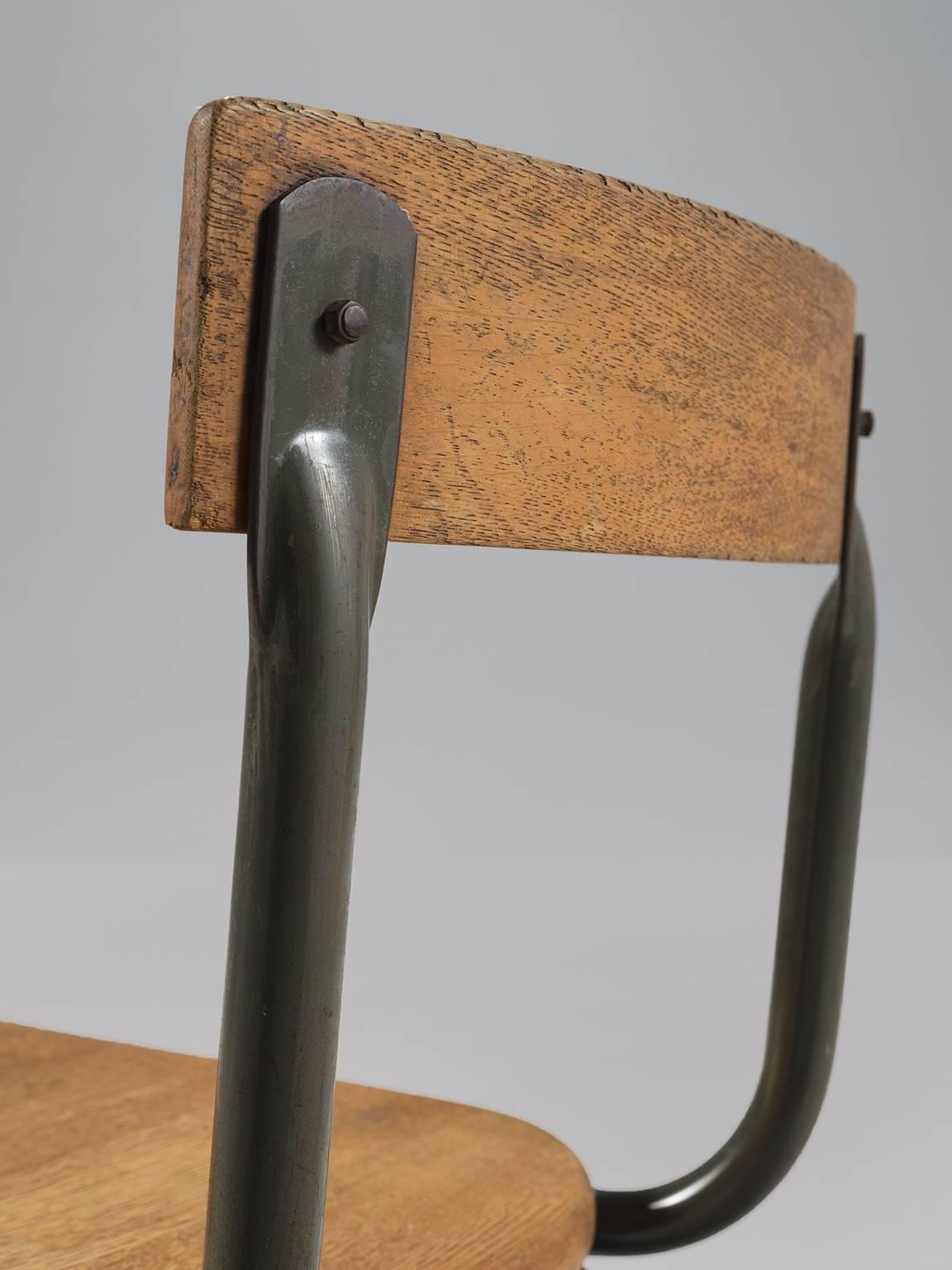 Metal Willy Van Der Meeren Set of 14 Solid Oak Chairs for Tubax
