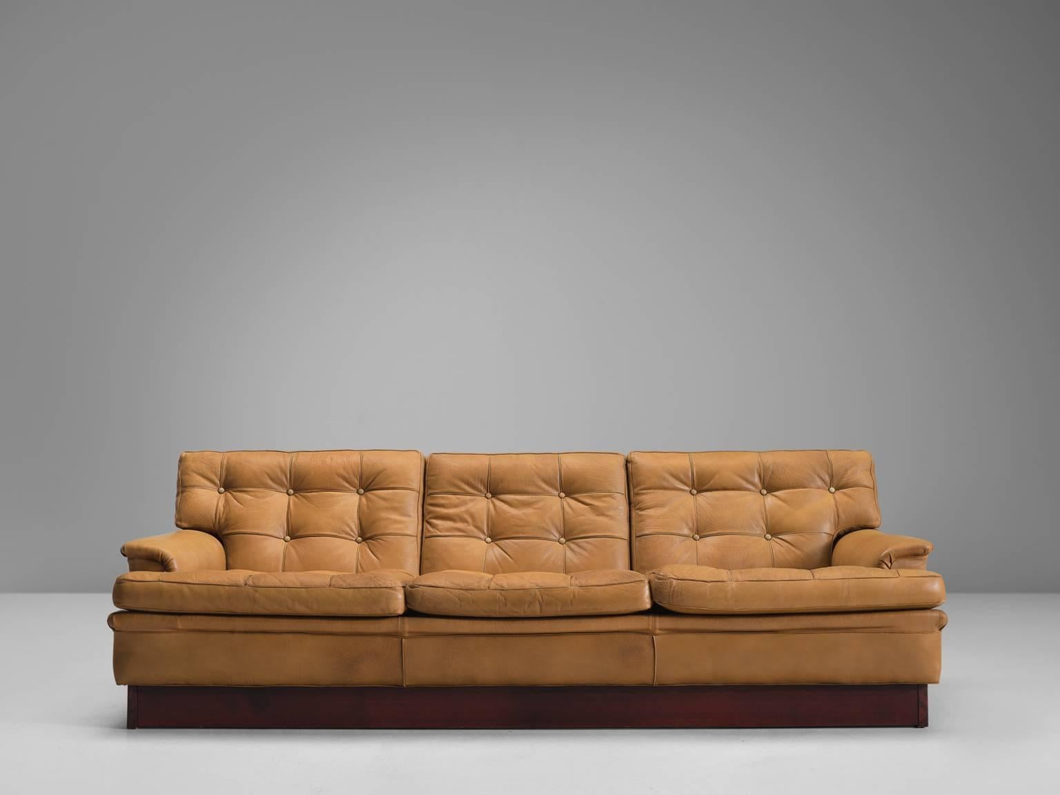 Swedish Arne Norell Tufted Cognac Leather Sofa