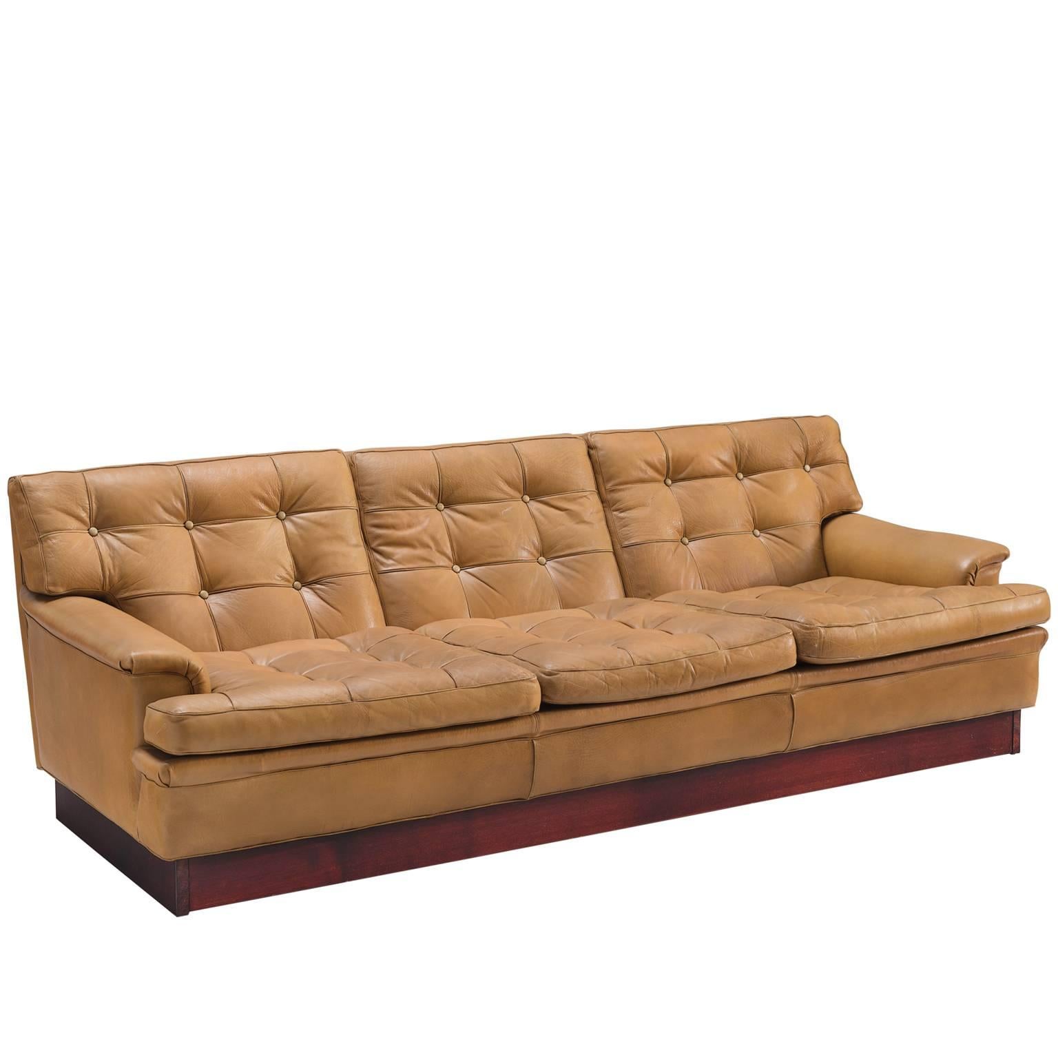 Arne Norell Tufted Cognac Leather Sofa