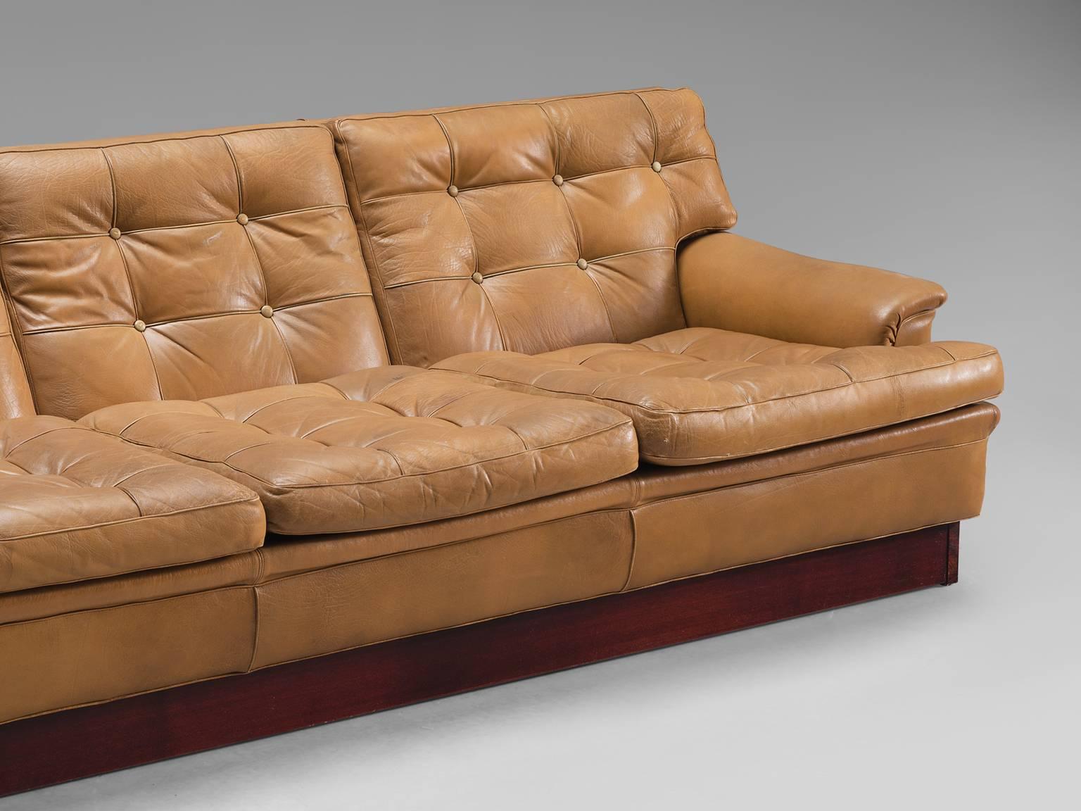 Late 20th Century Arne Norell Tufted Cognac Leather Sofa