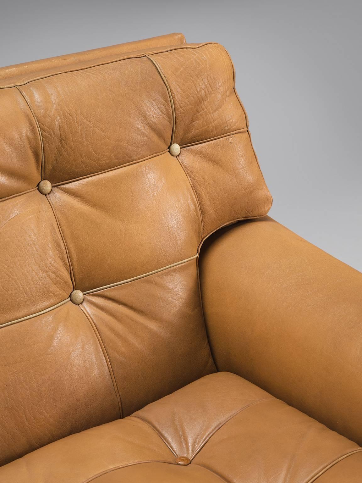 Arne Norell Tufted Cognac Leather Sofa 1