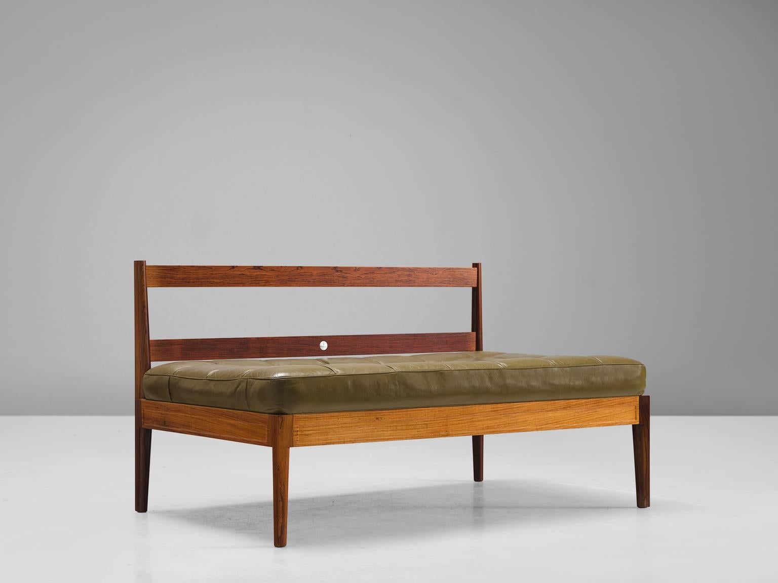 Mid-20th Century Finn Juhl 'Diplomat' Sofa in Olive Green Leather and Rosewood
