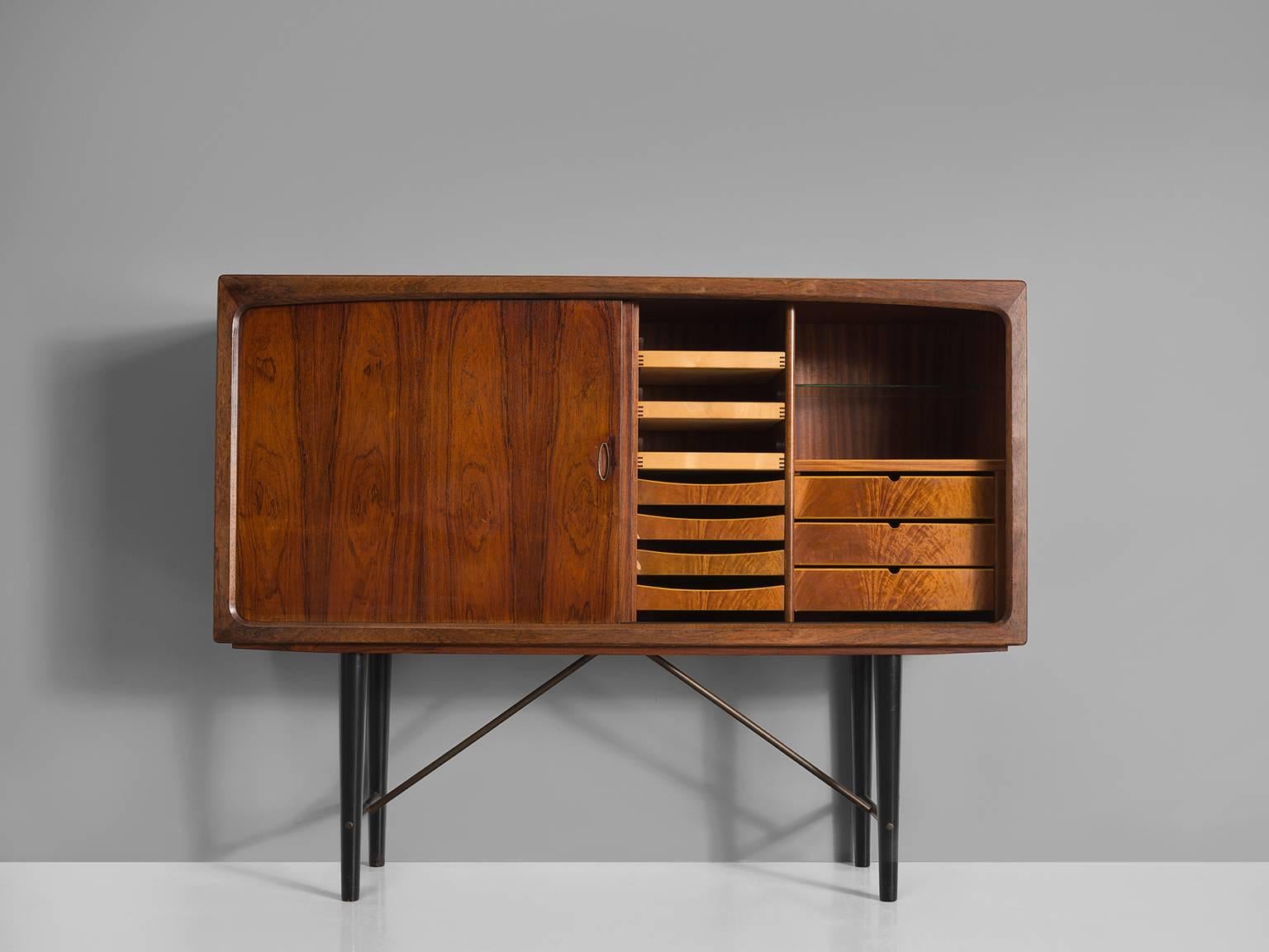 Mid-20th Century Danish Highboard with Rosewood and Brass