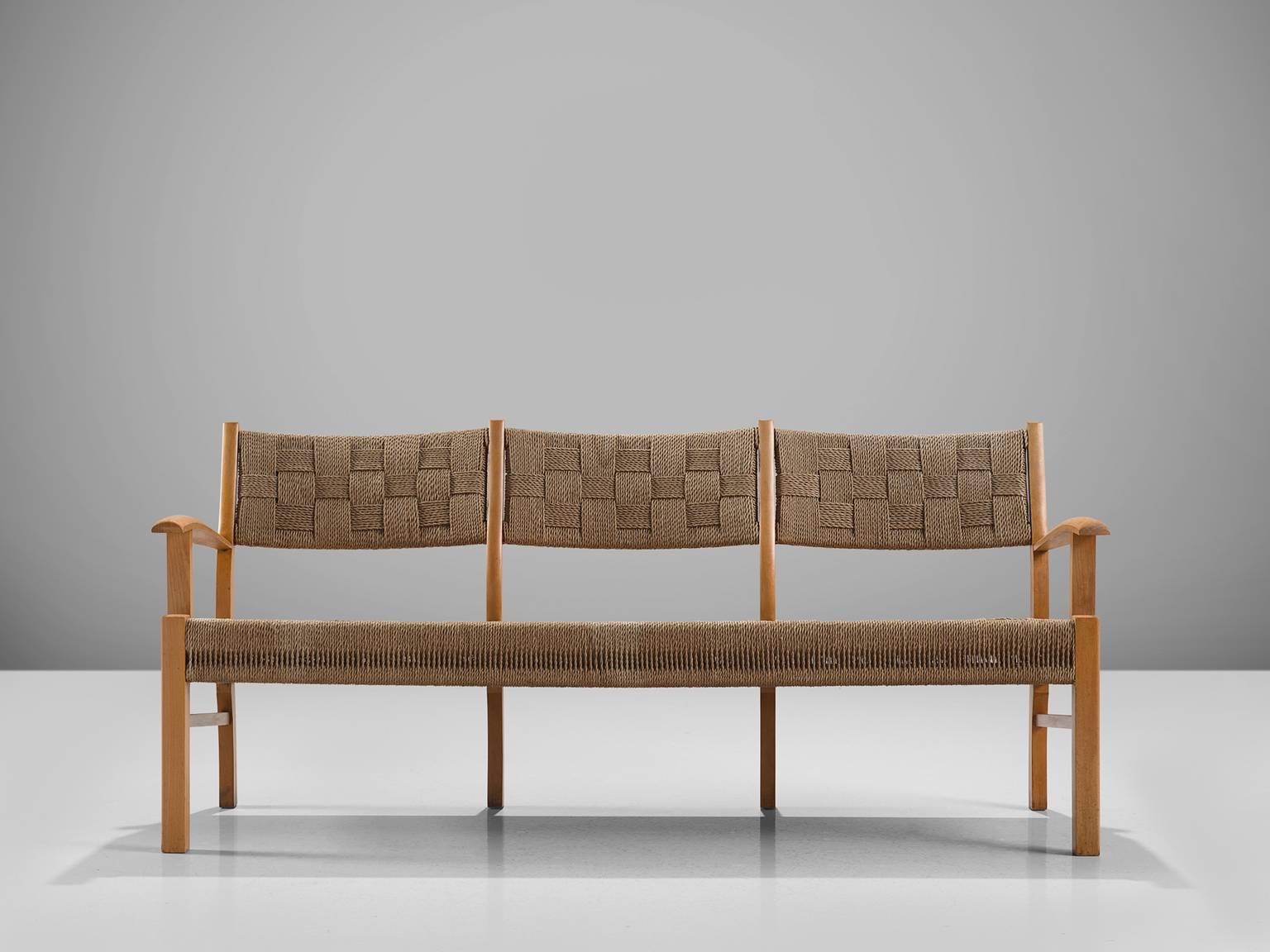 Mid-Century Modern Sofa in Solid Beech with Braided Rope Seating