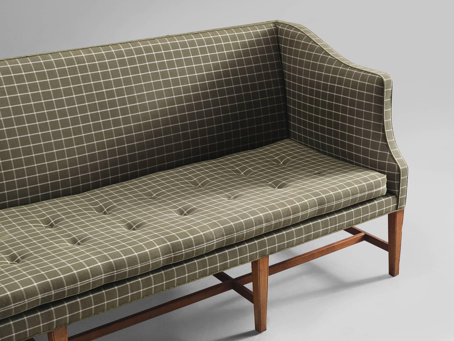 Fabric Danish Cabinetmaker Three-Seat Mahogany Sofa