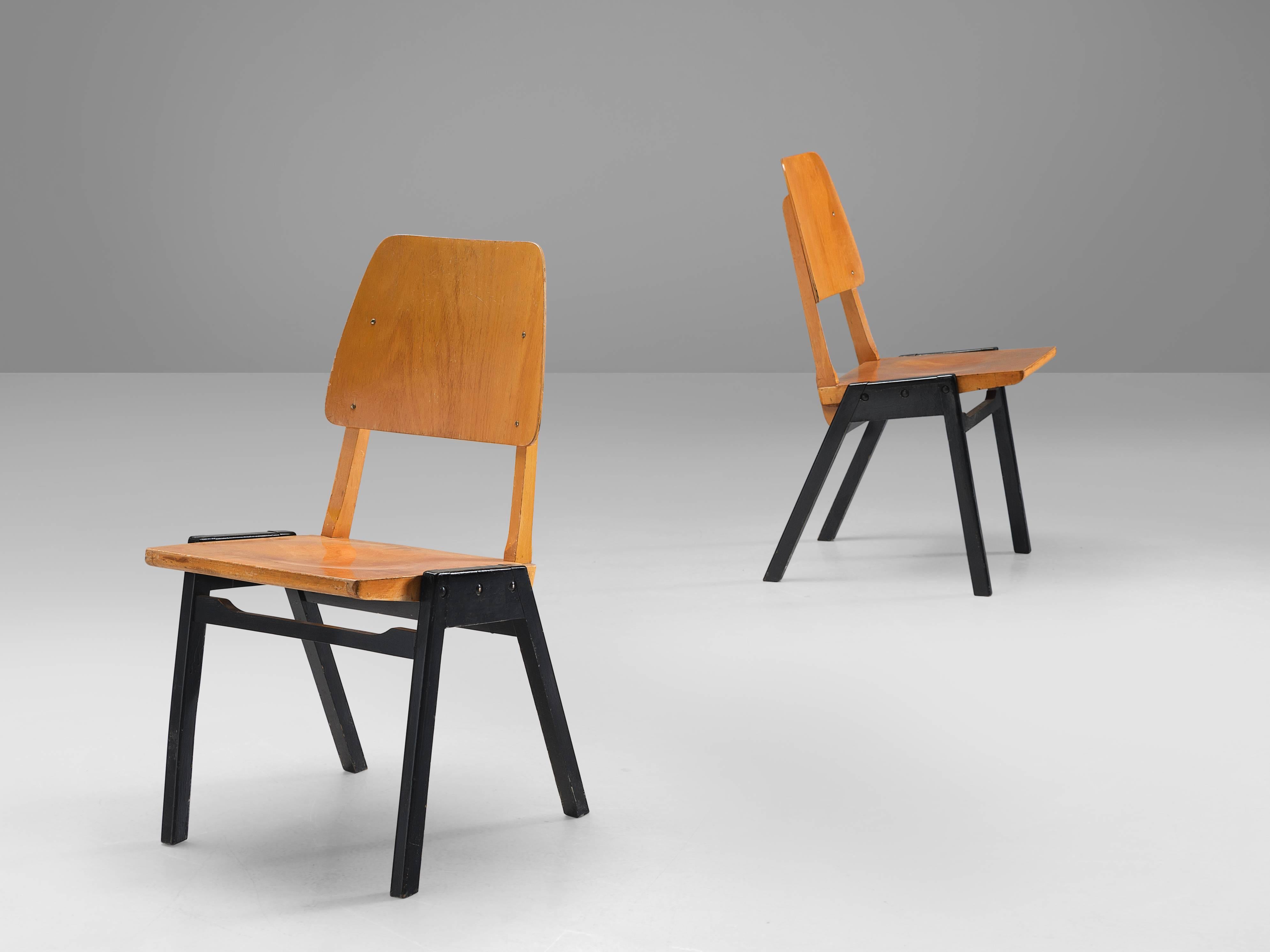 Mid-20th Century Large Set of Twelve Dutch Industrial Plywood Chairs