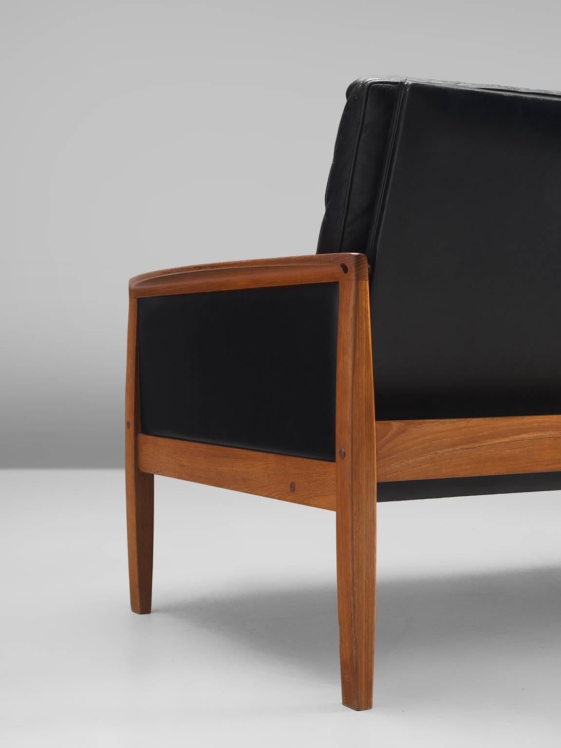 Hans Olsen Three-Seat Sofa in Original Leather and Teak 1